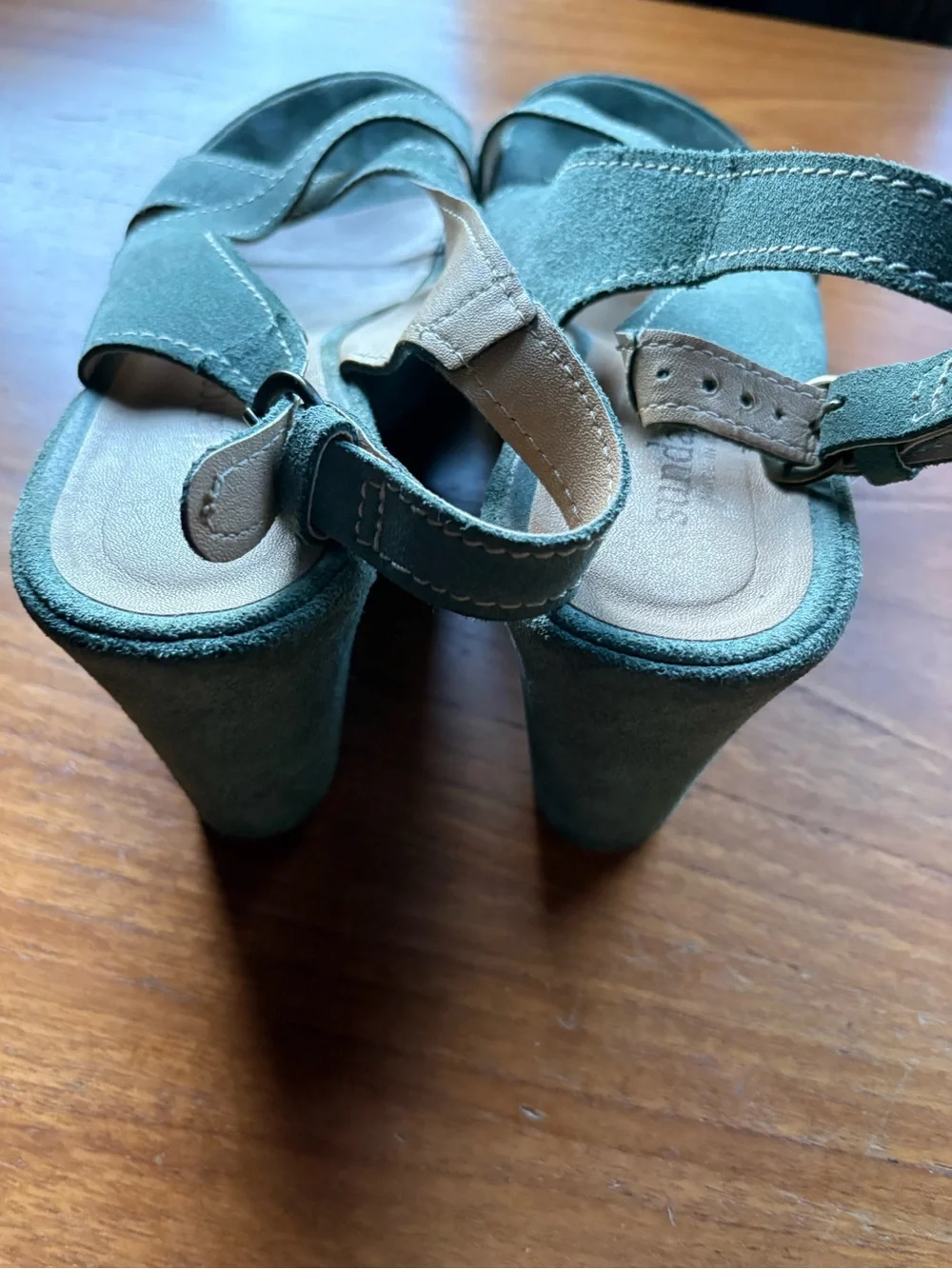 Sundance Melissa Teal Suede Wedges Buckle VGUC IT 40